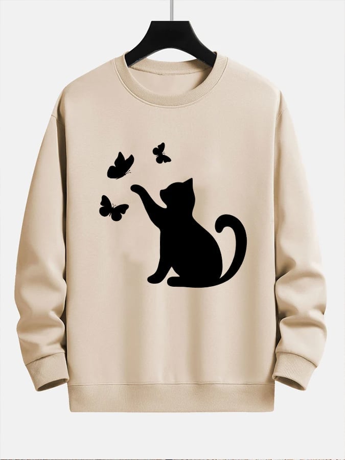Women's Black Cat Print Sweatshirt