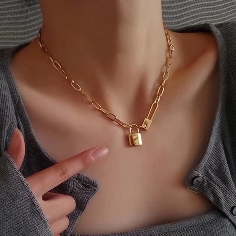 Letter Lock Titanium Steel Plating 18k Gold Plated Necklace