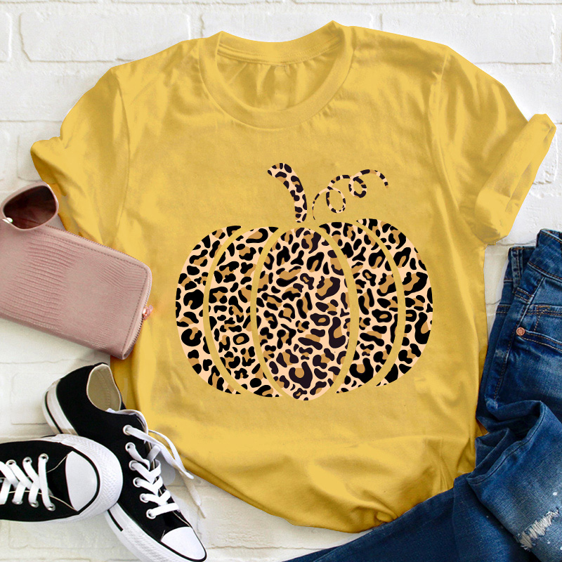 Leopard Pumpkin Teacher T-Shirt