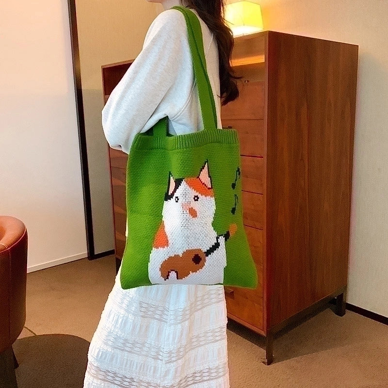 Women's Cute Vacation Cat Solid Color Shopping Bags