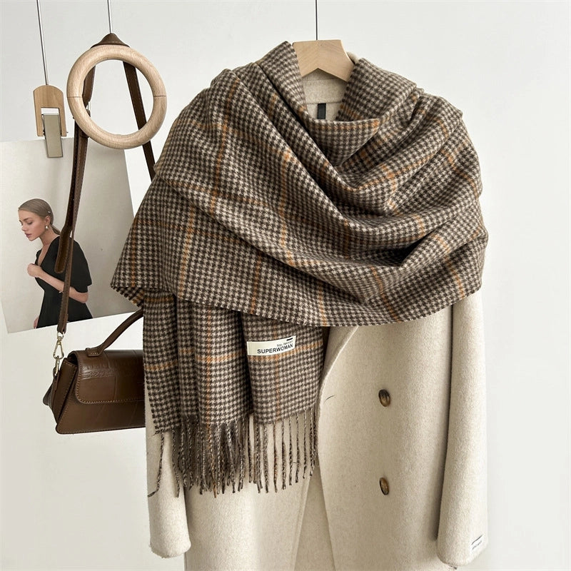 Women's Elegant Retro Plaid Imitation Cashmere Scarf