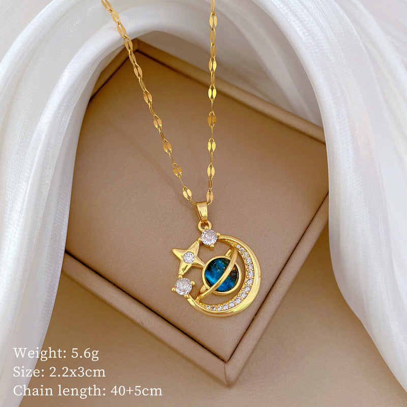 Cartoon Geometric Titanium Steel Diamond Inlay Necklaces