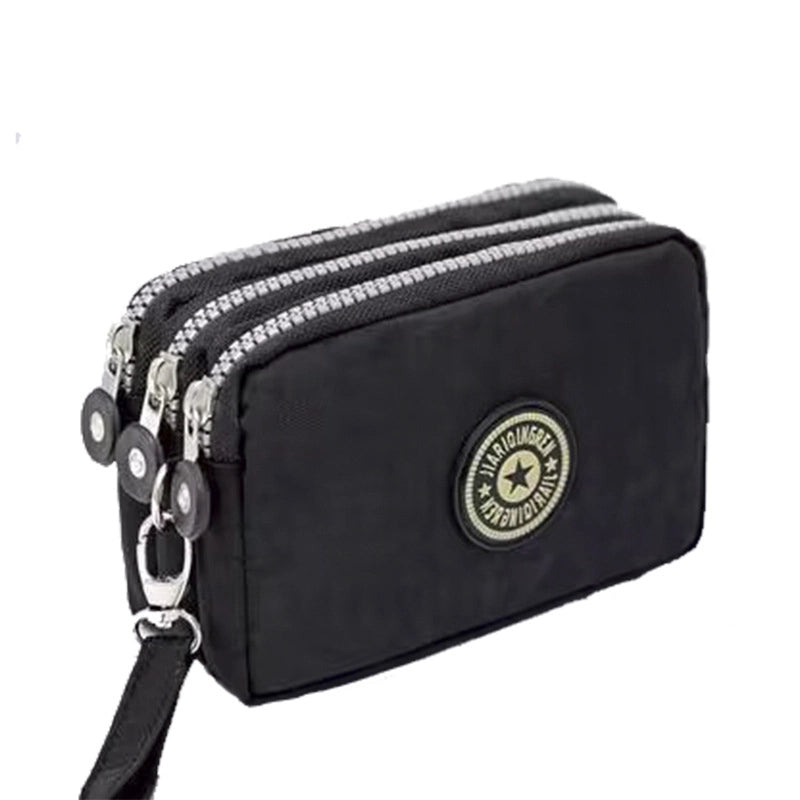 Washed Denim Women's Three-Zip Coin Purse Cosmetic Bag Mobile Phone Bag Handheld Portable Bag Small Square Bag