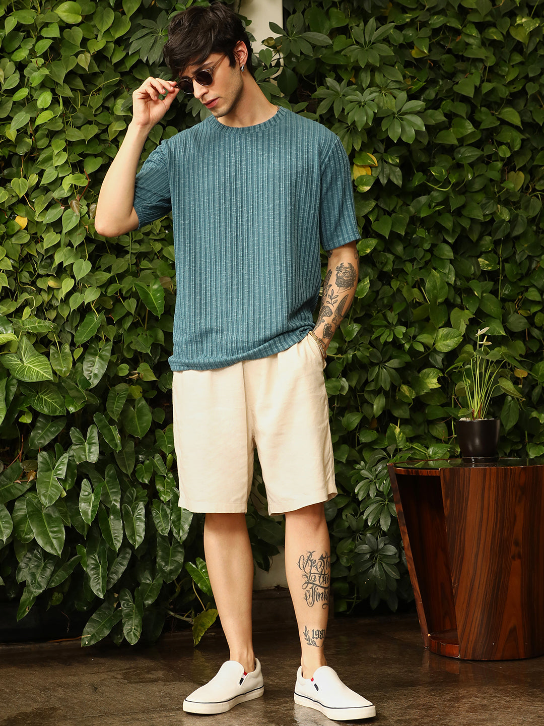 Sugarcane-Ribbed Oversized T-Shirt