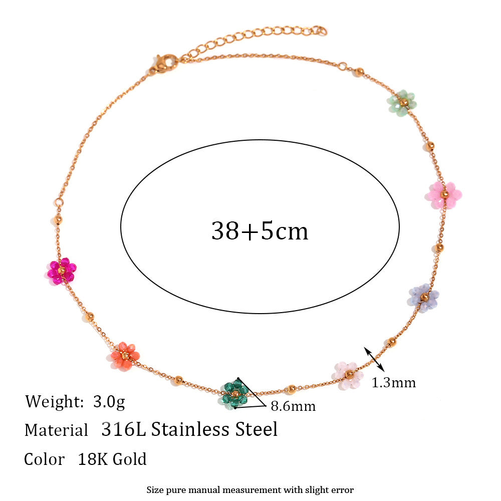 Fashion Flower Geometric Stainless Steel 18K Gold Plated Necklaces