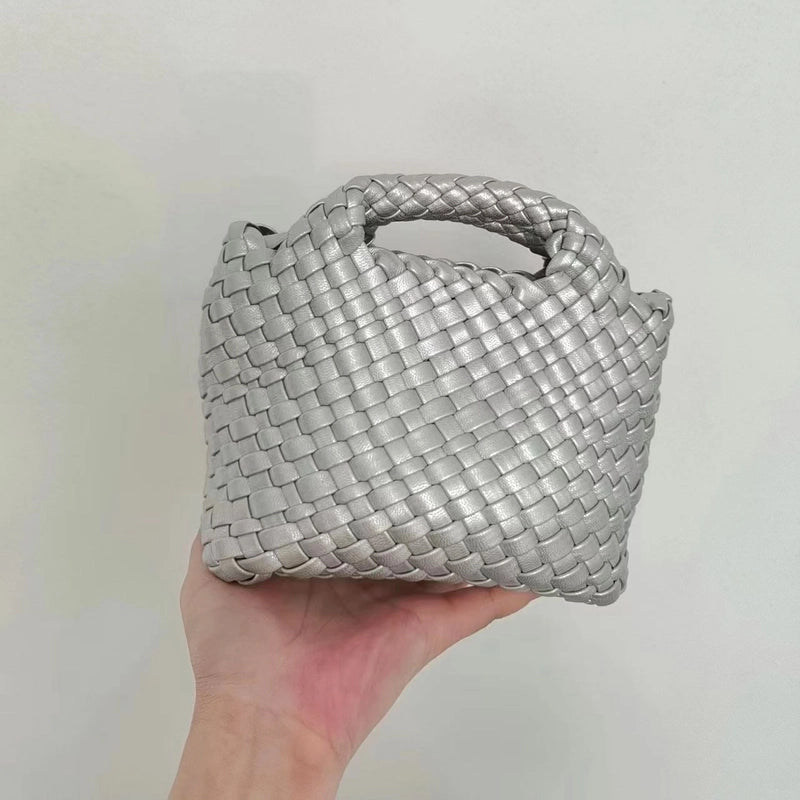 Women's Small Pu Leather Solid Color Streetwear Weave Square Open Crossbody Bag