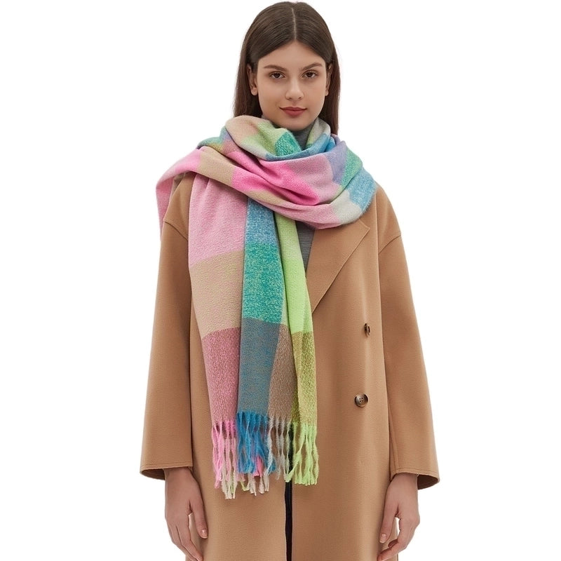 Women's Casual Minimalist Lattice Polyester Tassel Scarf