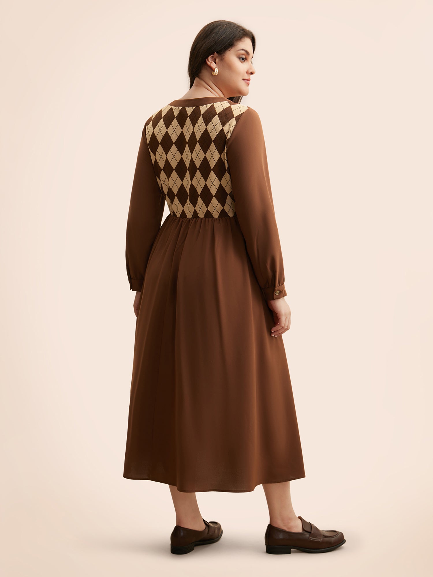 Geometric Crew Neck Button Detail Dress