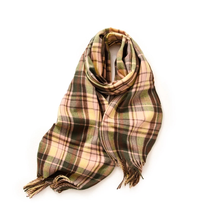 Women's Basic Minimalist Plaid Polyester Tassel Scarf