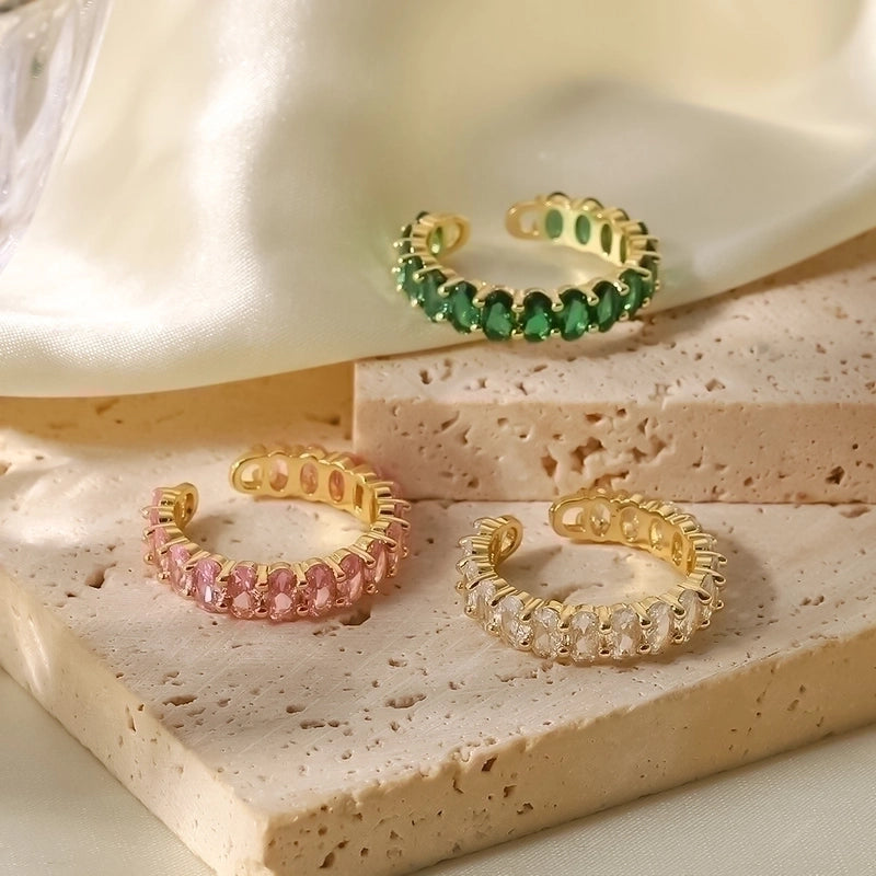 Fashion Oval 304 Stainless Steel Zircon Plating Open Ring