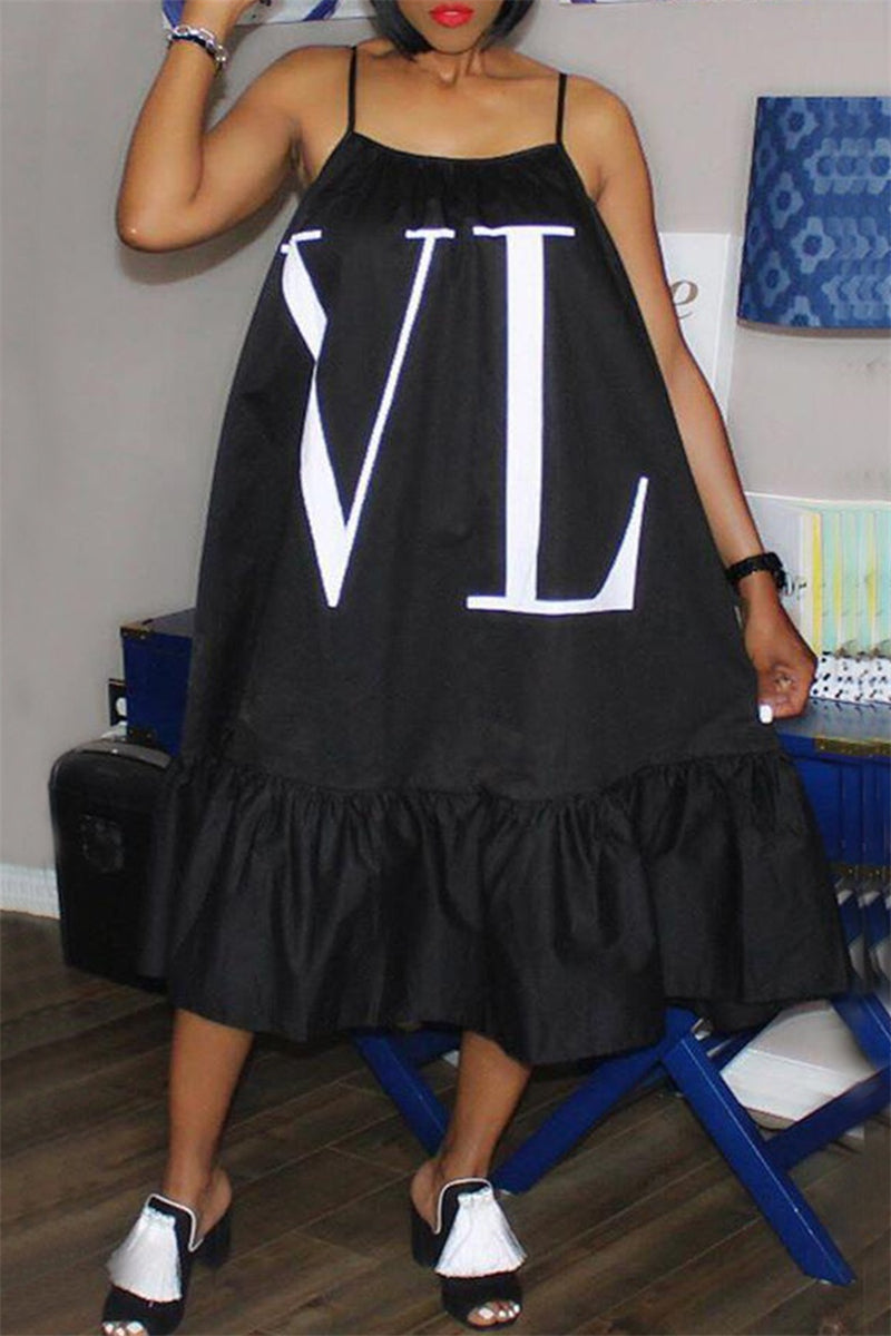 Casual Print Backless Spaghetti Strap Sleeveless Dresses