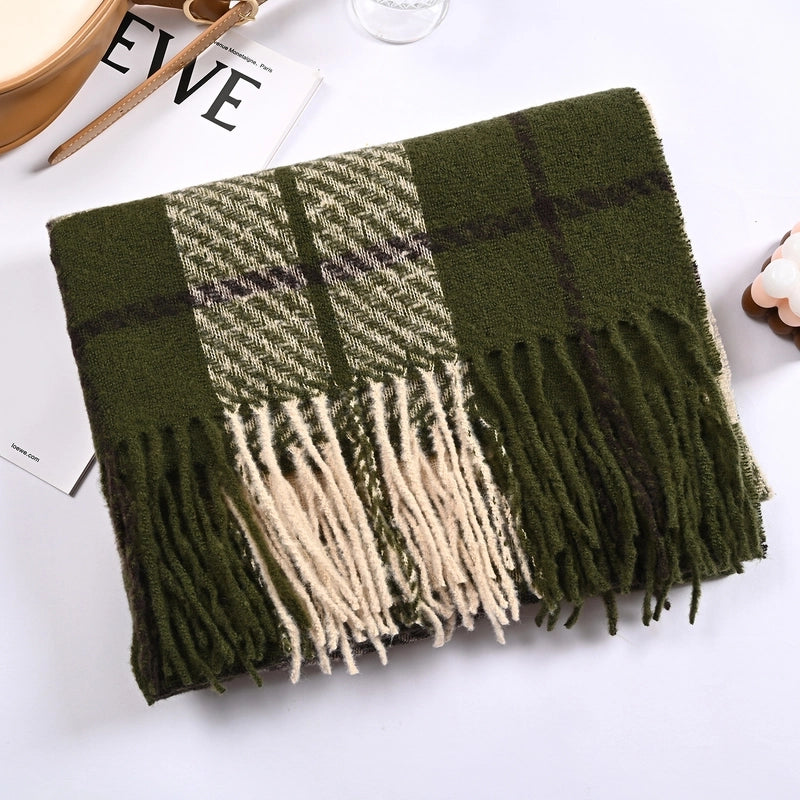 Winter New Plaid Cashmere Scarf Tassel Loop Yarn Warm Scarf Shawl Unisex
