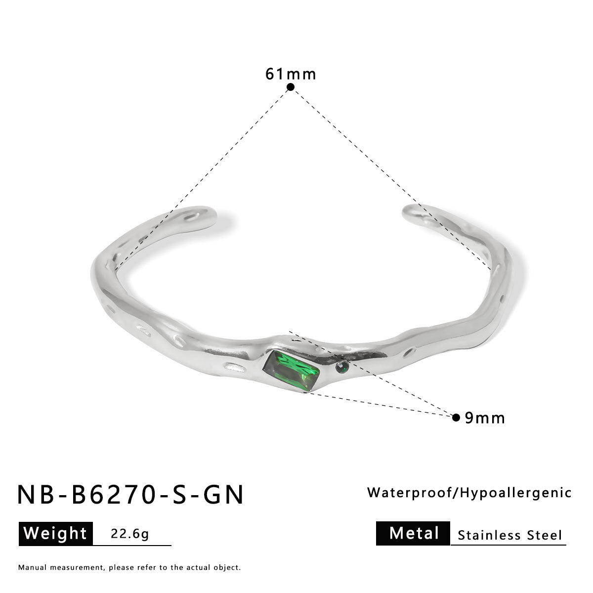 Ins Stainless Steel Zircon Pearl Bracelet C-Shaped Wave Line Open Gold-Plated Bracelet Design Female