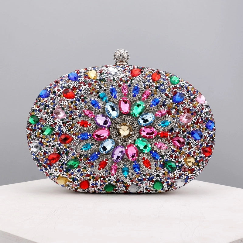 Champagne Rose Red Sky Blue Polyester Solid Color Oval Evening Bags