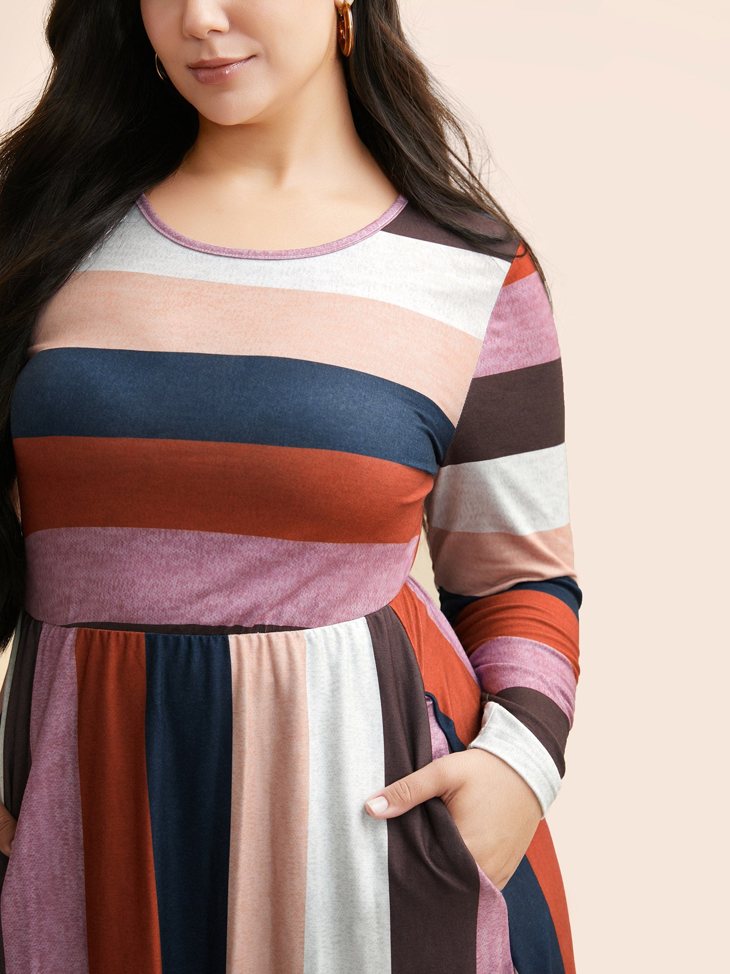 Striped Contrast Crew Neck Knit Dress