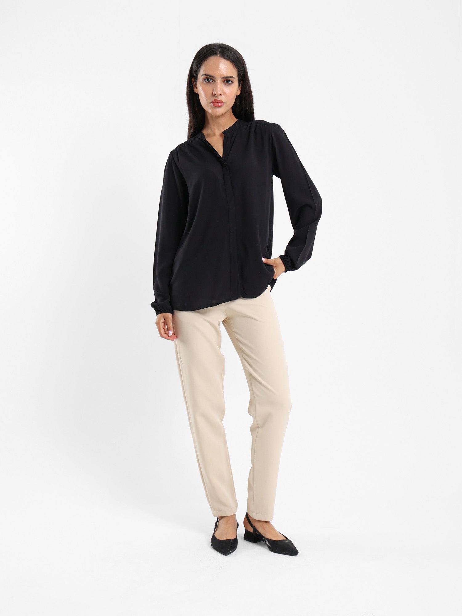 V-Neck Long Sleeve Blouse
