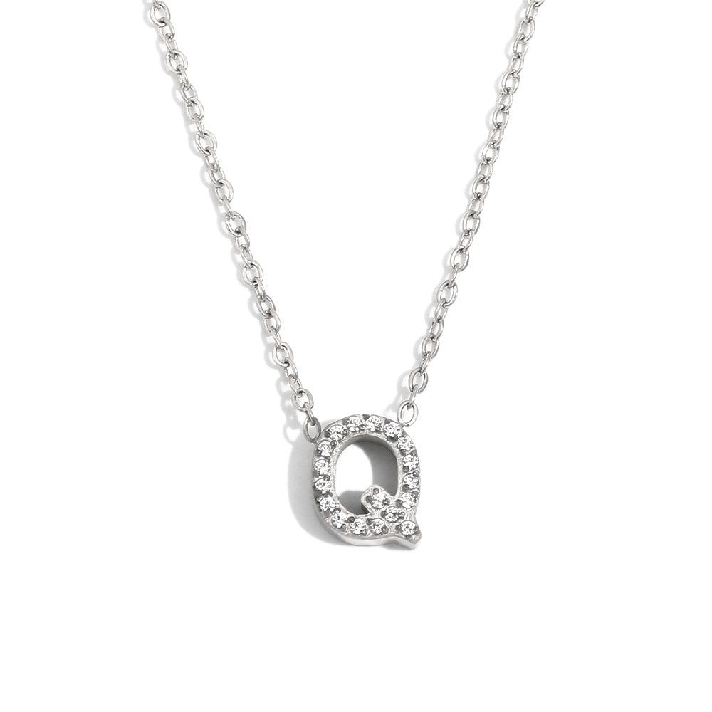 Fashionable And Simple 26 English Letter Pendant Stainless Steel Plated 18K Gold Diamond Small Letter Necklace For Women