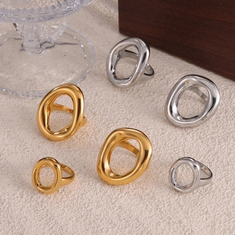 IG Style Minimalist Oval 304 Stainless Steel 18K Gold Plated Hollow Out Rings