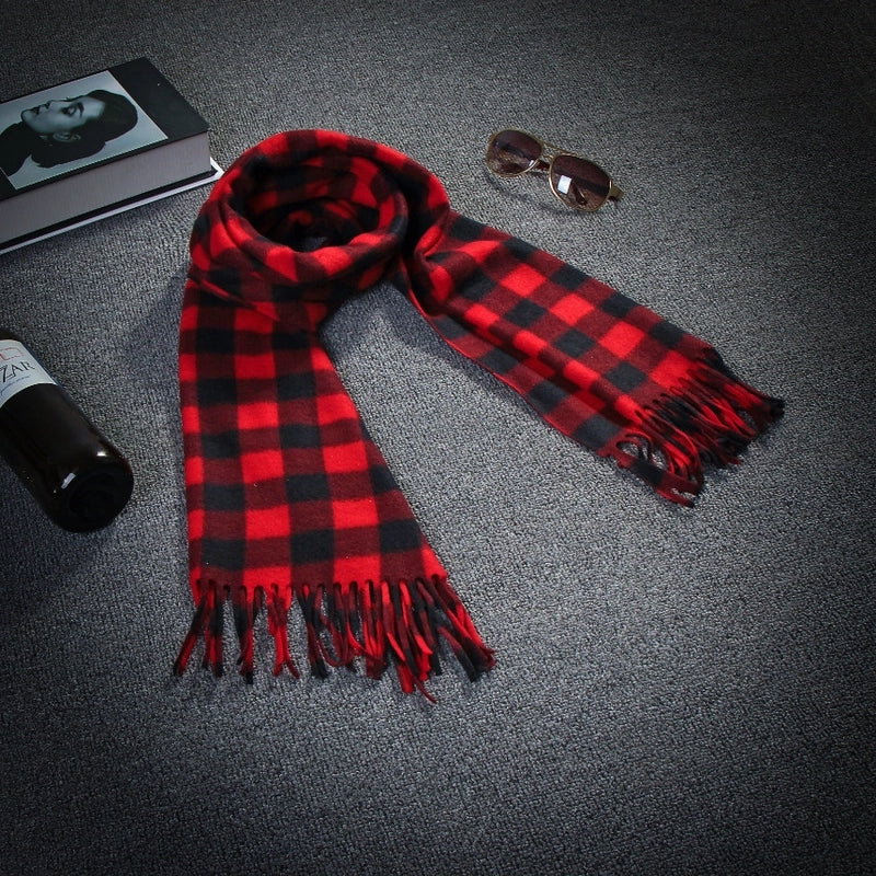 Autumn And Winter Warm Fleece-lined Special Offer Men's Children's Classic Black And White Plaid Scarf Gift Men's Scarf