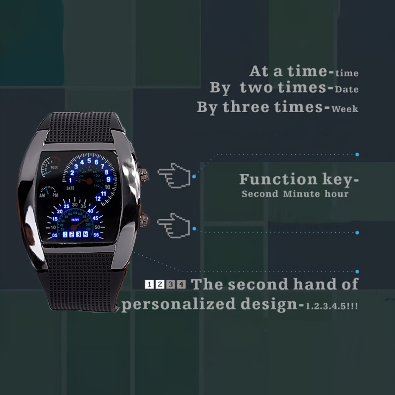 1pc Foreign Trade Cross-border Led Electronic Explosive Aviation Watch Men's Square Sports Dashboard Creative Watch