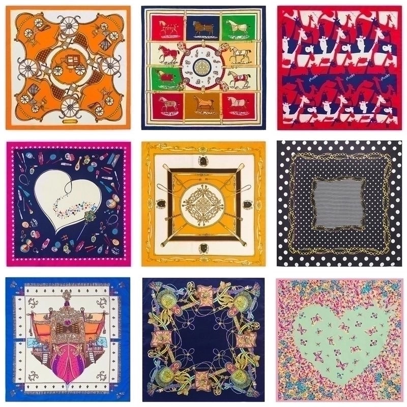 Ladies New 60cm Simulation Silk Twill Silk Carriage Flower Square Scarf