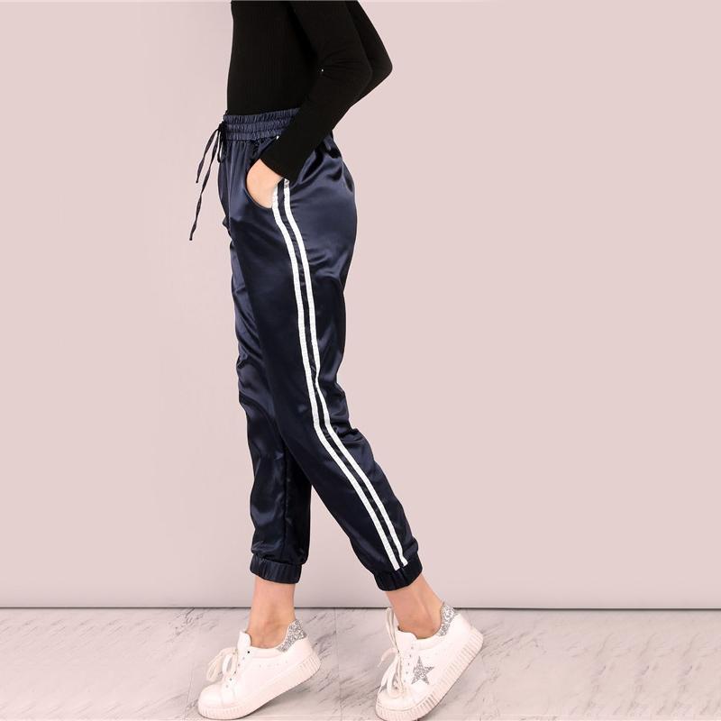 Mid Waist Satin Striped Sport Trouser