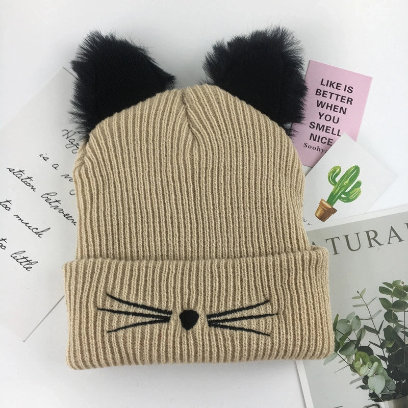 Hat Women's Winter Korean-style Sweet Cute Knitted Hat Winter Velvet Thickened Warm Ear Protection Wool Hat Trendy