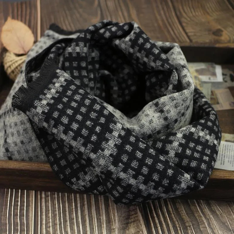 Men's Scarf Autumn And Winter Cashmere Fashion Casual Warm Scarf Plaid Black And White Distinctive Pattern Blue Fashion