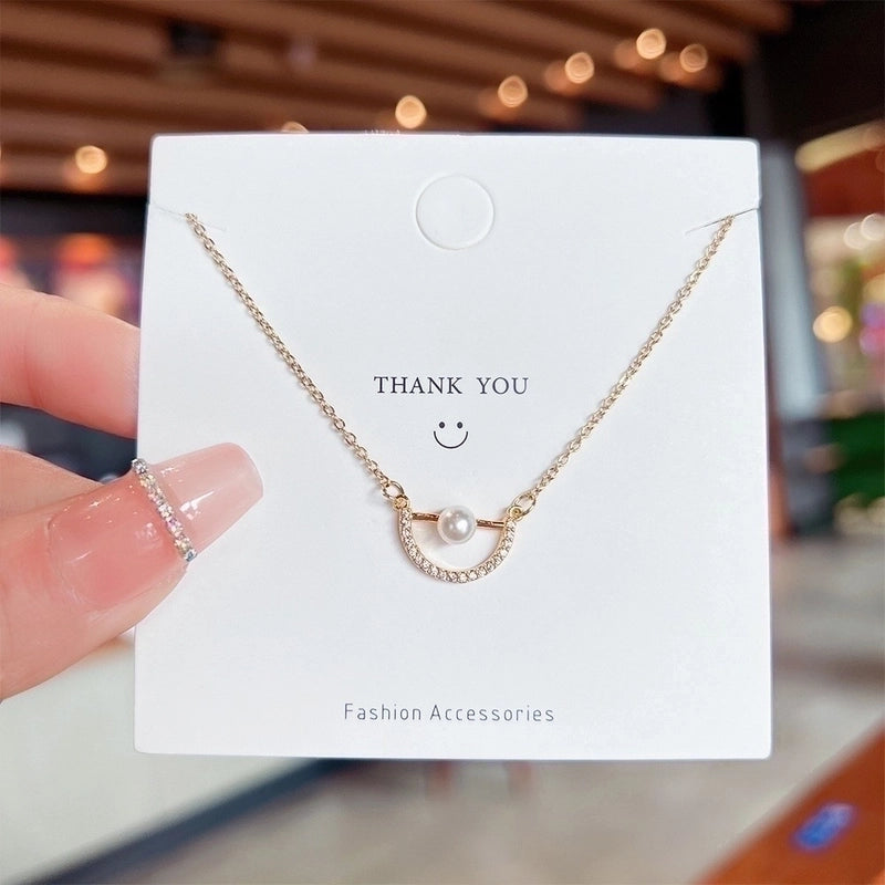 Fashion Heart Shape Smiley Face Butterfly Titanium Steel Inlay Rhinestones Necklace