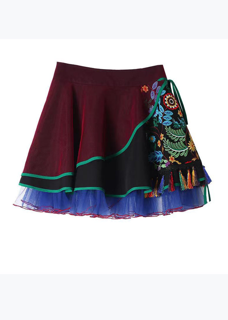 Bohemian Vintage Embroidered Asymmetrical Tulle Short Skirts Summer