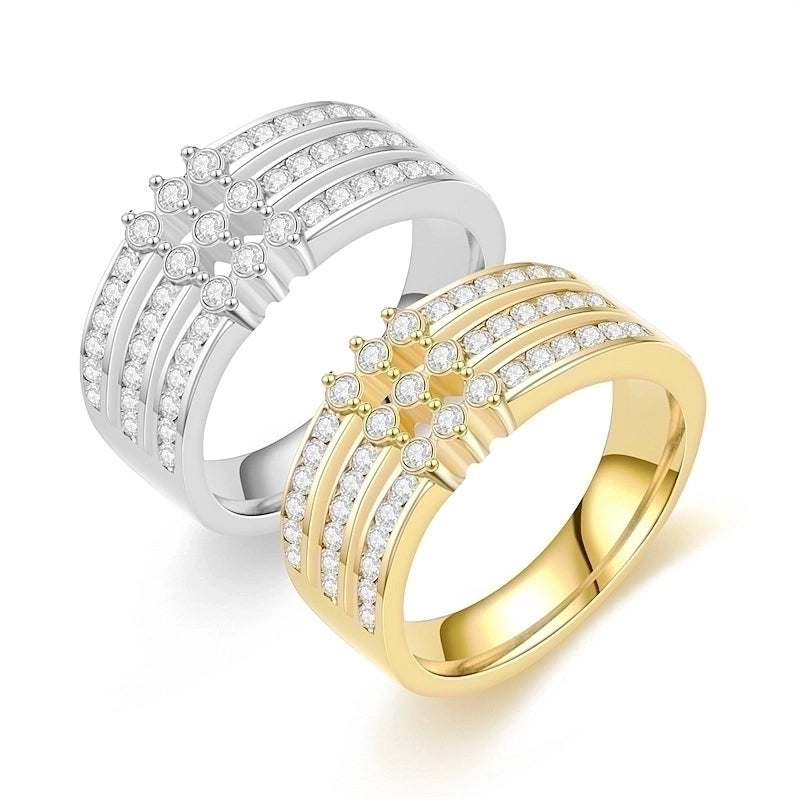 Minimalist Round Titanium Steel Zircon 18K Gold Plated Inlay Rings