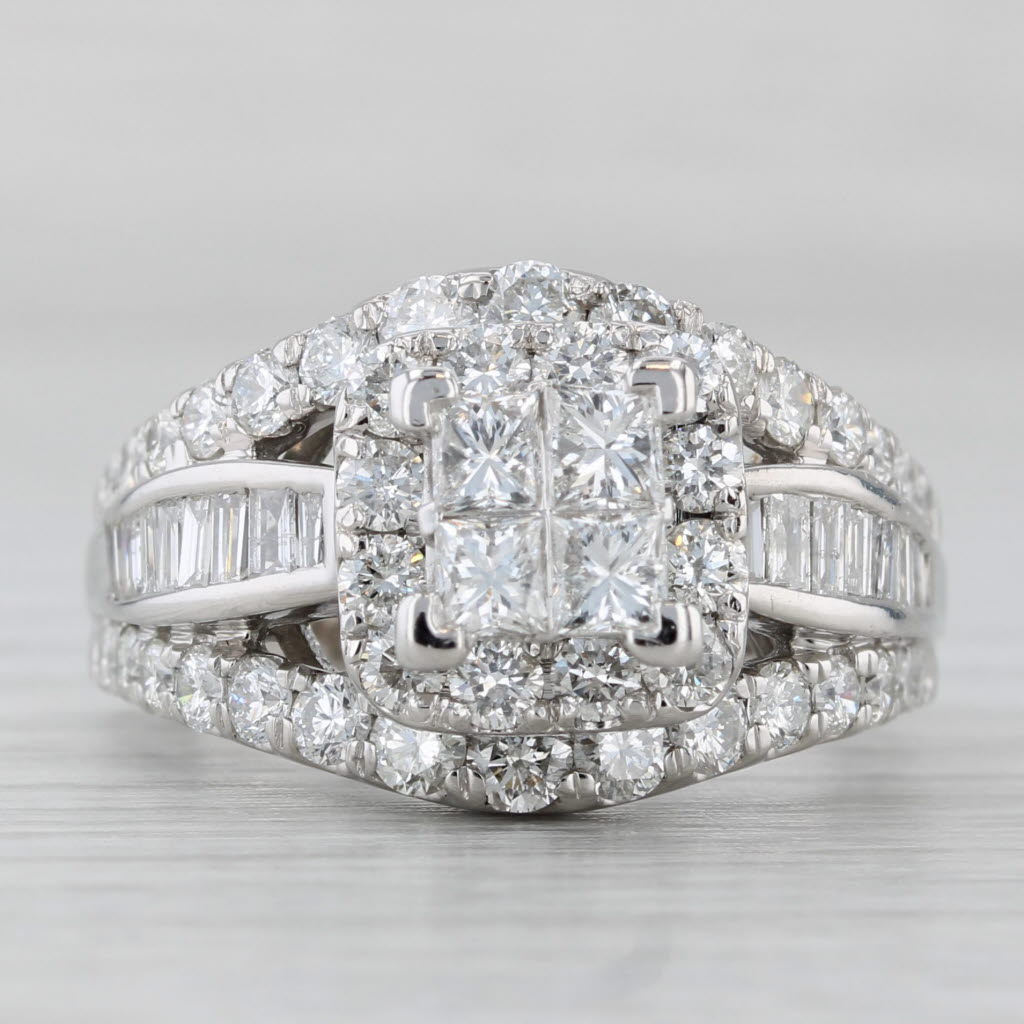 2.78ctw Diamond Halo Bridal Ring 14k White Gold Size 8.5