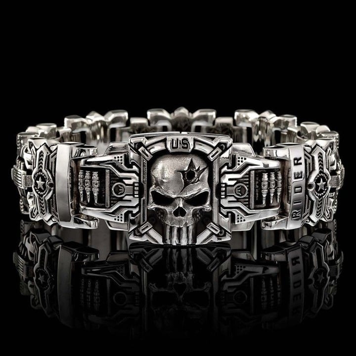 48% OFF HOT SALE-Armed Forces Destiny Struggle Skull Interlock Silver Bracelet