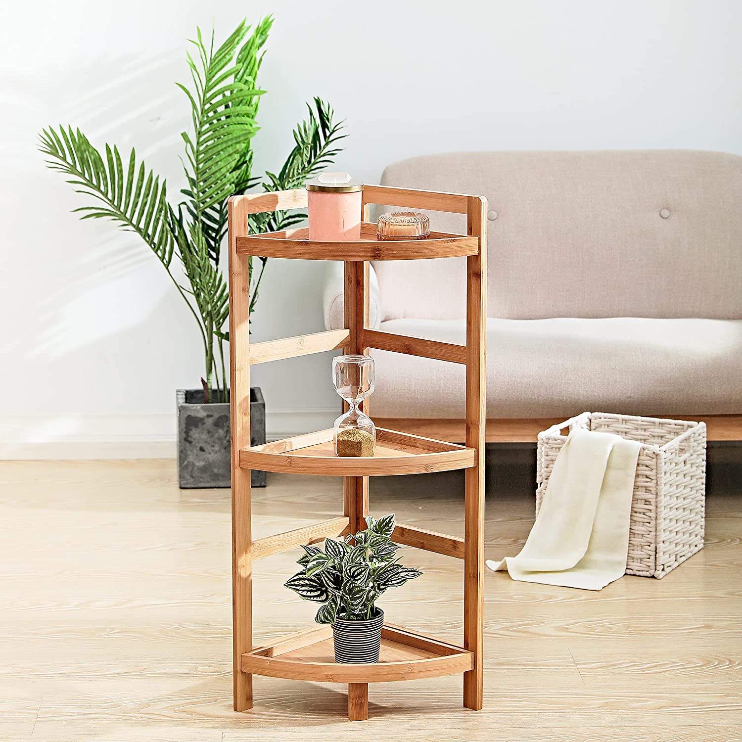 3 Tier Bamboo Corner Shelf Storage Rack