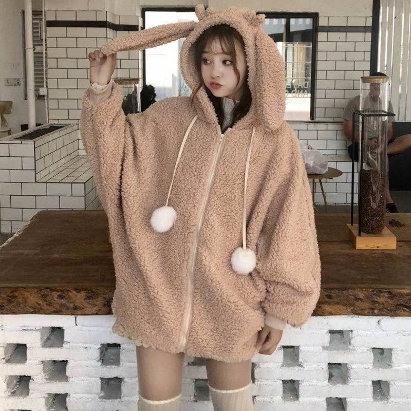 Fashion cute rabbit ears hoodie coat KF81567