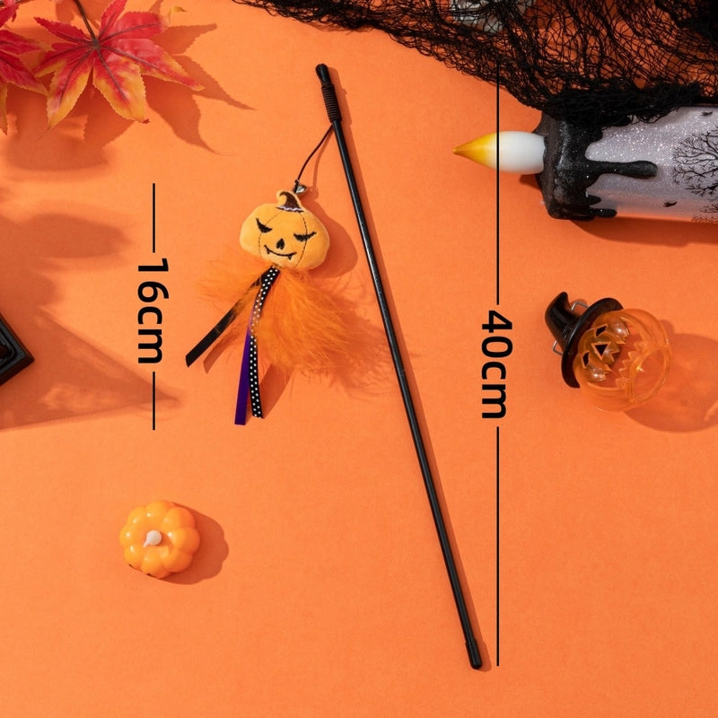 Halloween Funny Cat Stick Cartoon Doll Feather Bell Series New Halloween Cat Toy Manufacturer