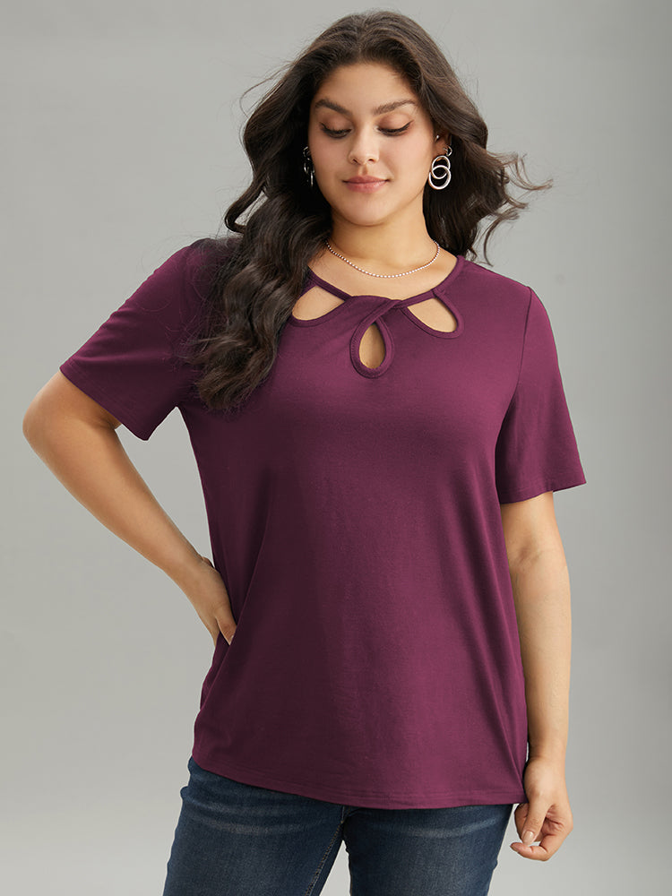 Solid Keyhole Cut Out T-shirt