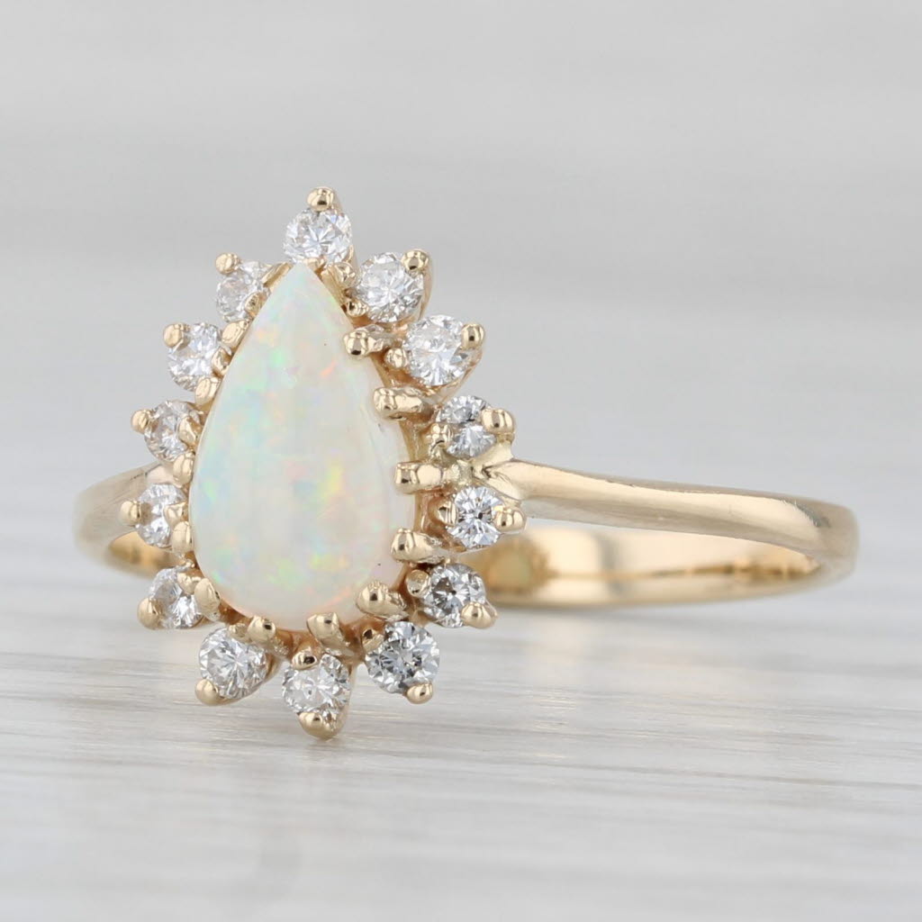 Pear Opal Diamond Halo Ring 14k Yellow Gold Size 8 Teardrop
