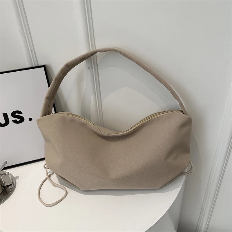 Women's Medium Canvas Solid Color Basic Dumpling Shape Zipper Shoulder Bag