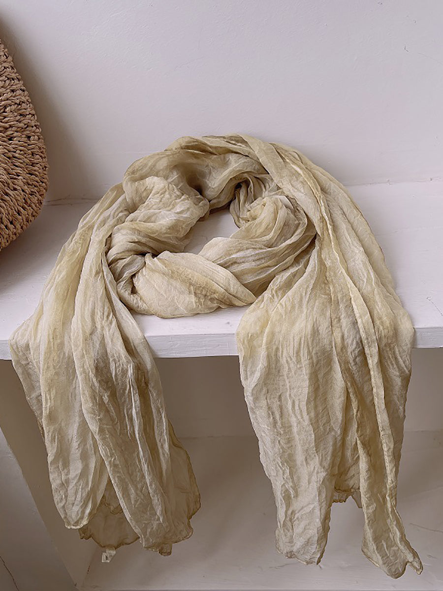 Women Vintage Shirred Pure Color Shawl Scarf