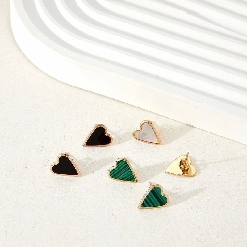 3 Pieces Fashion Heart Shape 304 Stainless Steel Shell 16K Gold Plated White Gold Plated Gold Plated Inlay Earrings Necklace