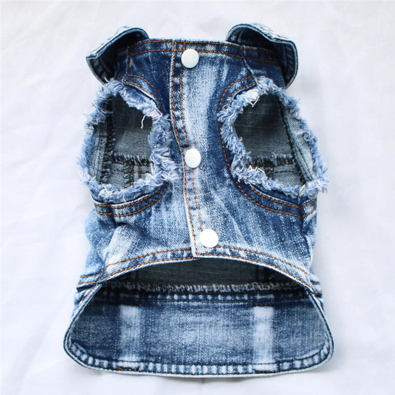 Cowboy Style Denim Solid Color Pet Clothing