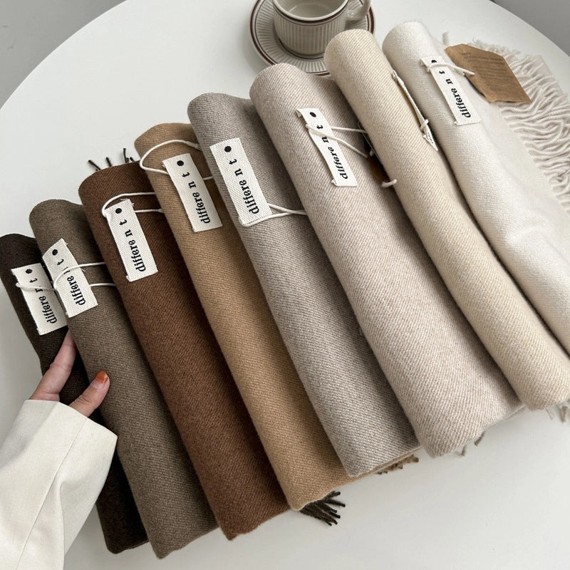 Women's Elegant Retro Solid Color Imitation Cashmere Tassel Scarf