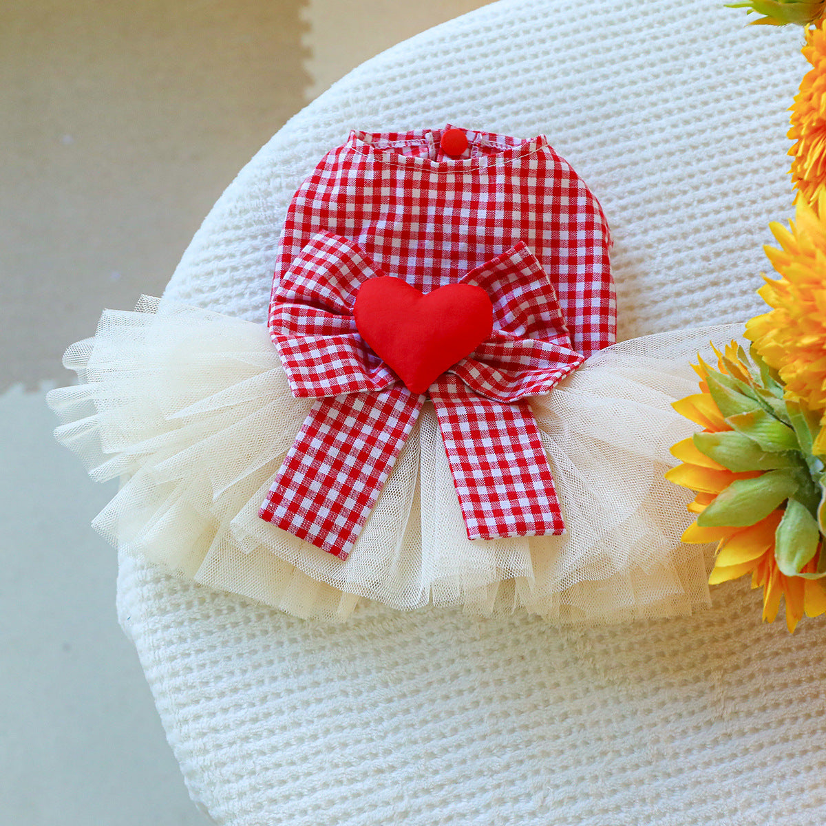 Heart Plaid Bow Dog Lace Dress