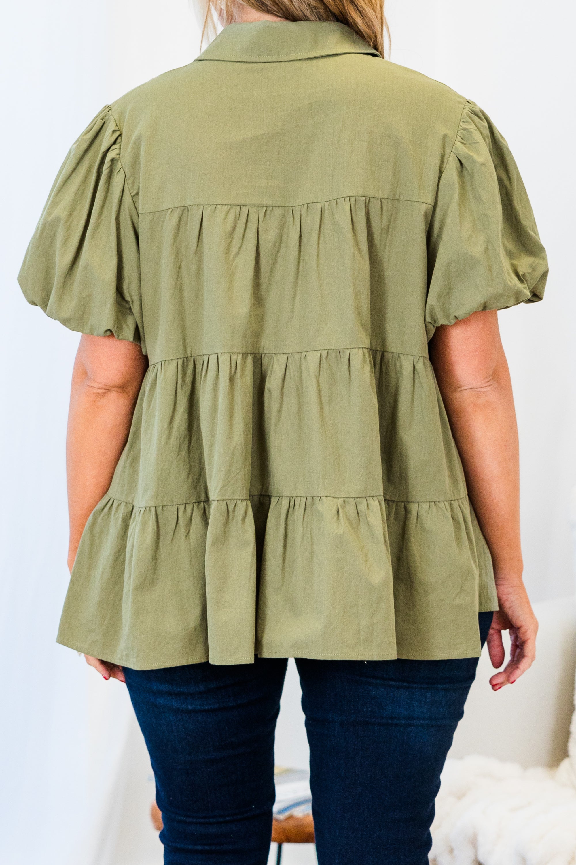 Magnolia Sweetheart Babydoll Top. Olive