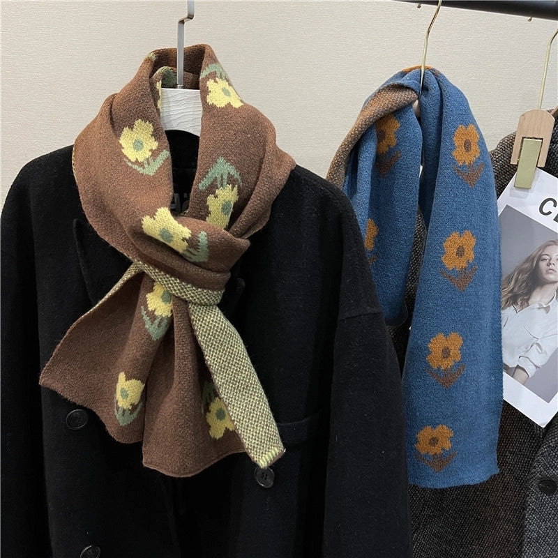 Women's Elegant Sweet Flower Knit Scarf