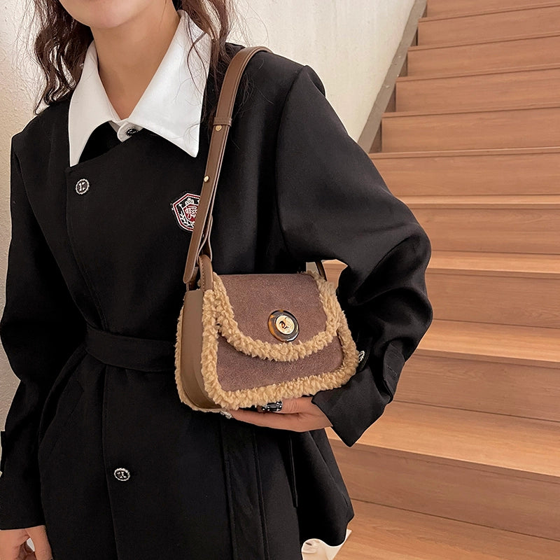 Women's Pu Leather Suede Solid Color Basic Classic Style Sewing Thread Square Flip Cover Fashion Backpack