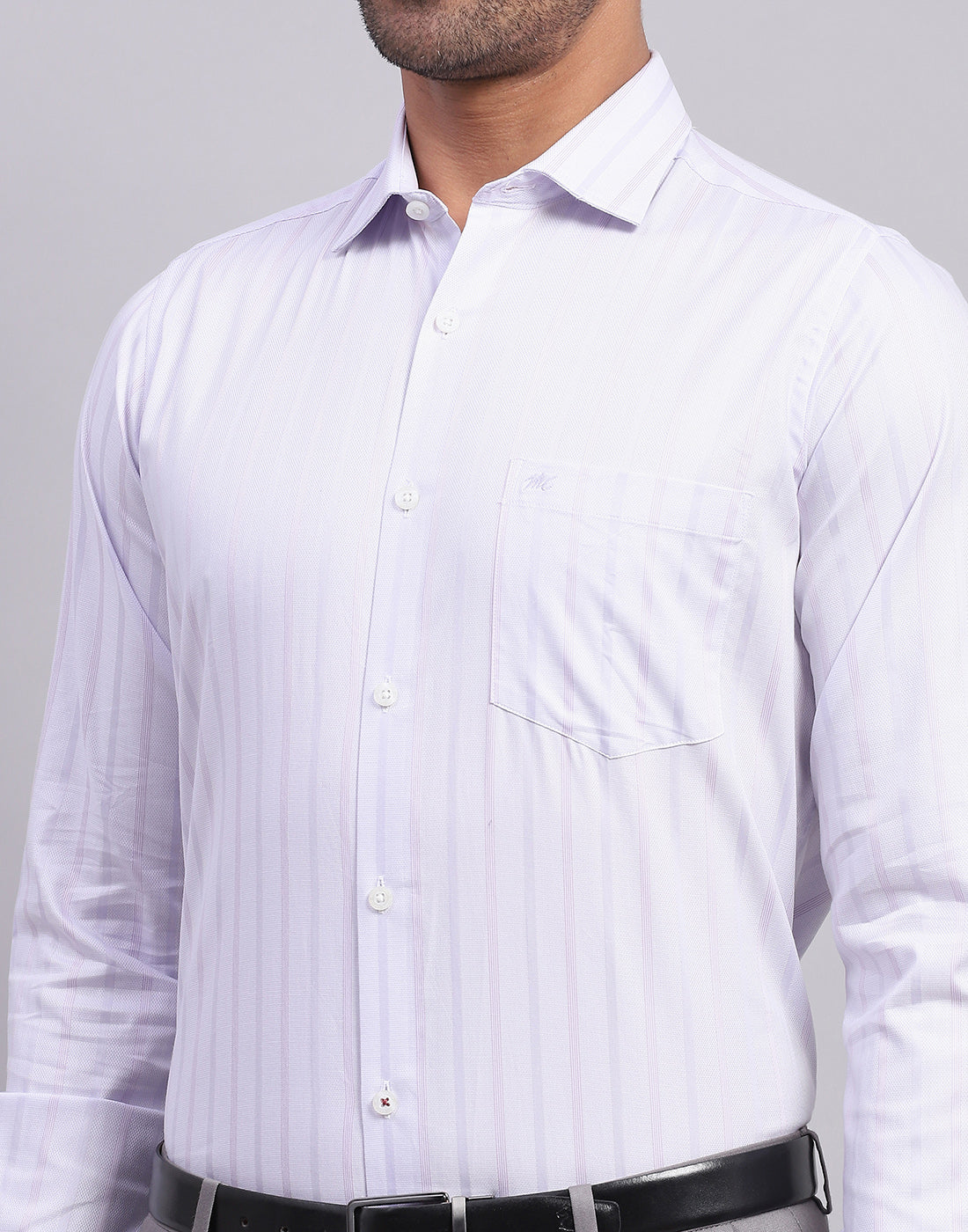 Men Purple Stripe Collar Full Sleeve Shirt