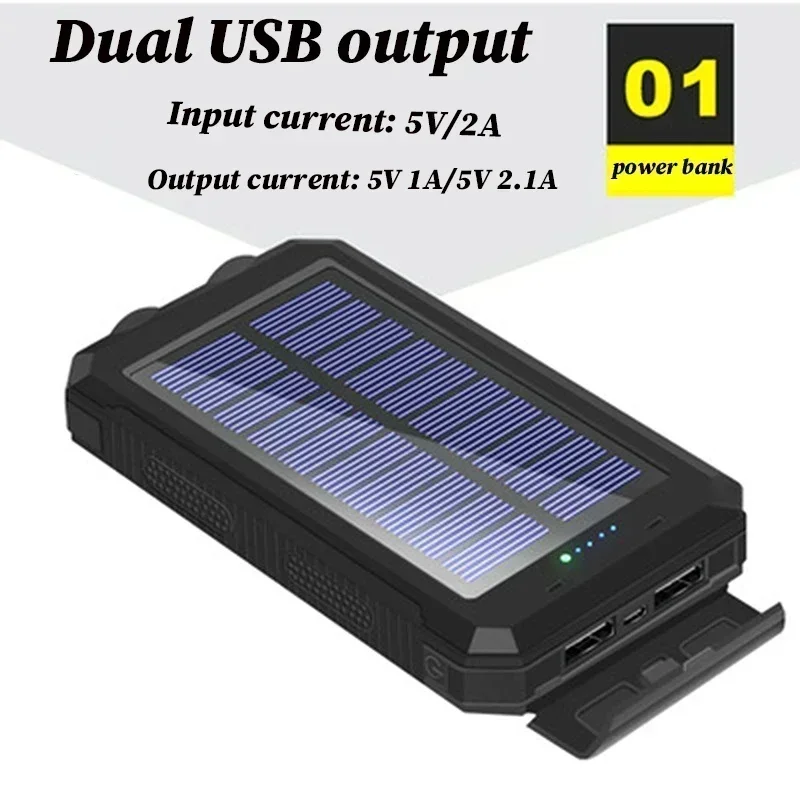 200000mAh Portable Solar Power Bank Suitable Xiaomi iPhone Samsung Outdoor Charger Power Bank Dual USB Charging with LED Light
