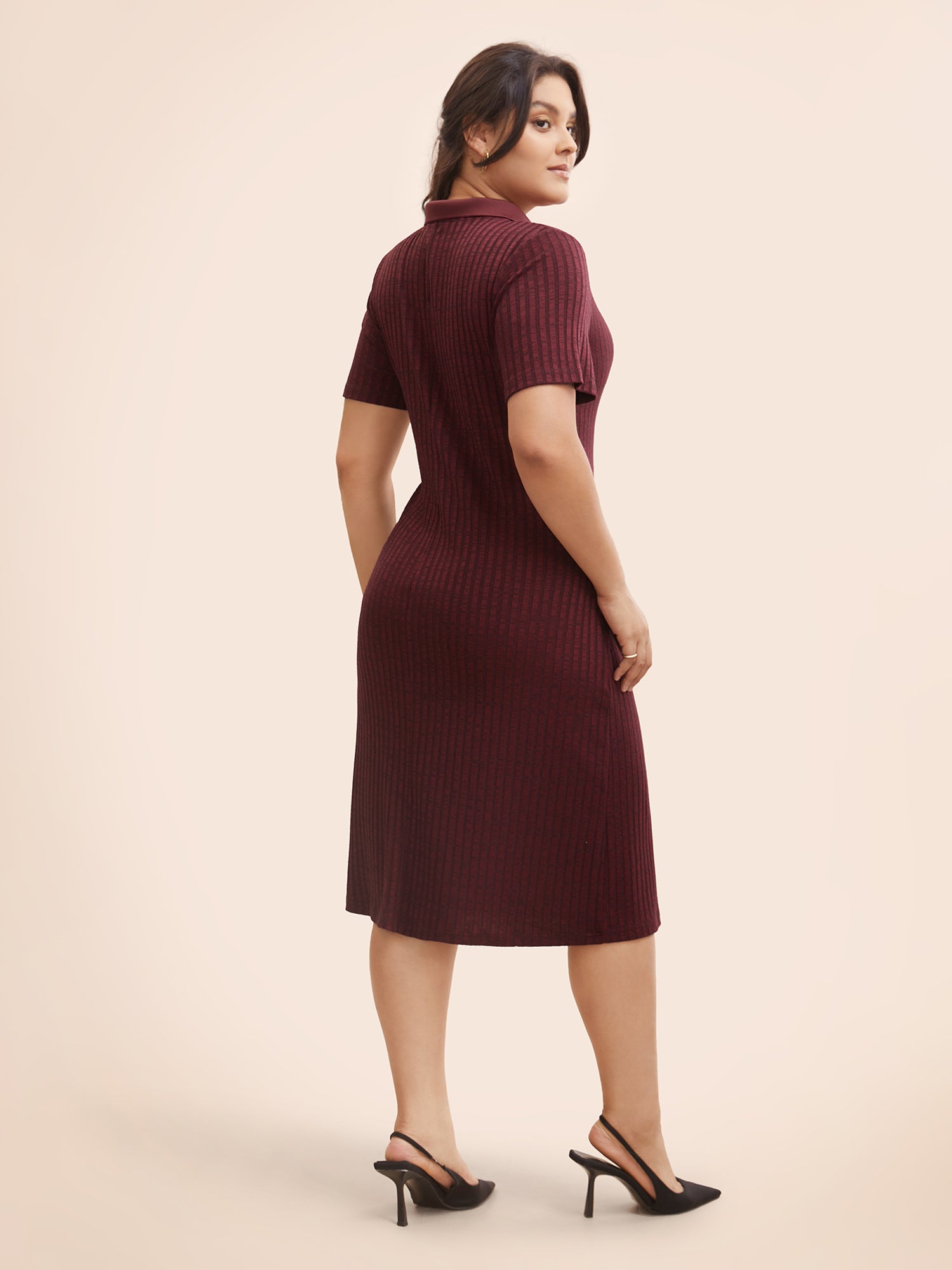Shirt Collar Textured Button Up Dress
